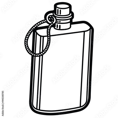 Water Bottle and Flask Canteen, thermos, collapsible water container Vector silhouette line art 