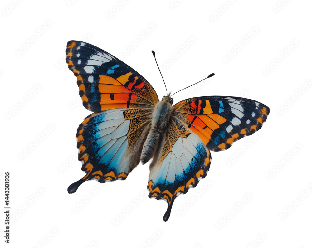 Detailed close-up of a Painted Lady Butterfly showcasing its vibrant wing patterns and delicate structure against a minimalist isolated background, studio shot Detailed close-up of a Painted Lady Butterfly showcasing its vibrant wing patterns and delicate structure against a minimalist isolated background, studio shot