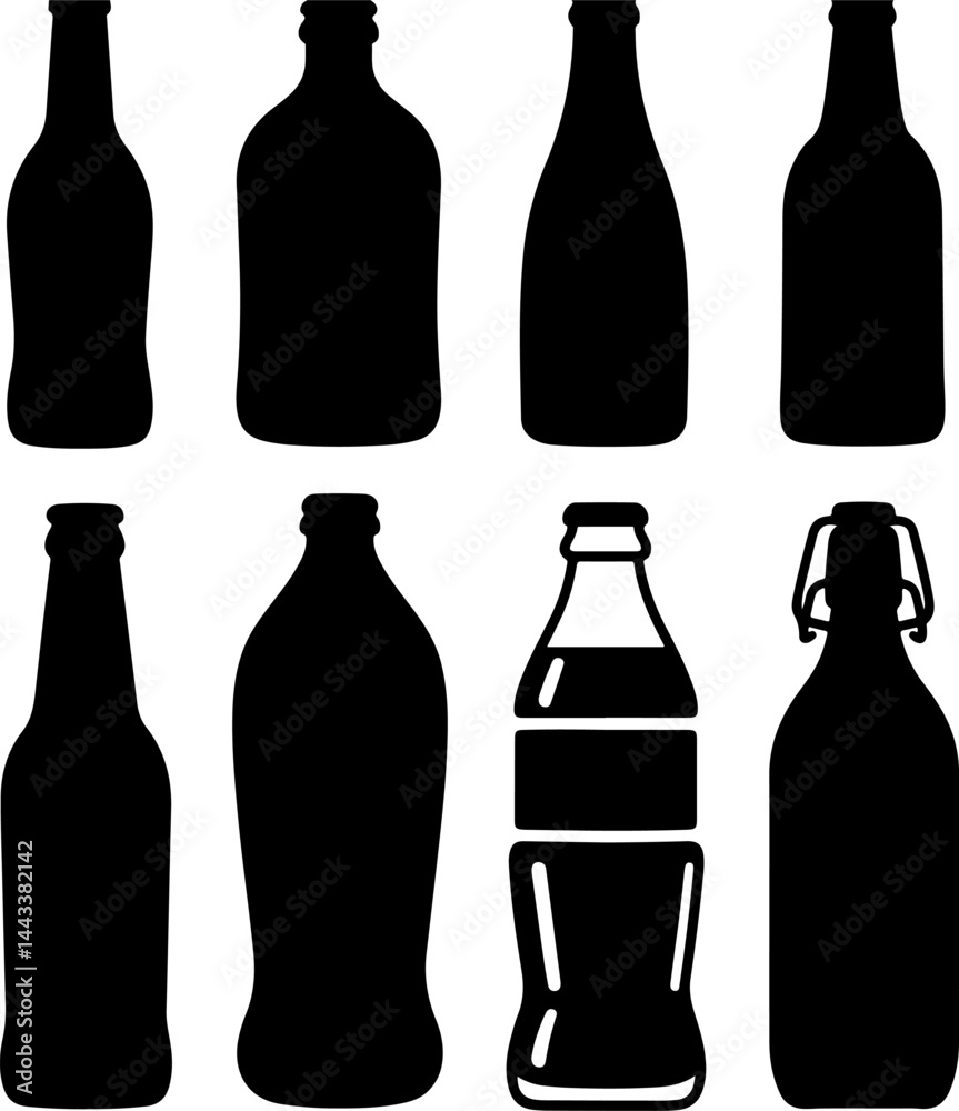 collections of beer bottles silhouettes vector illustration collections of beer bottles silhouettes vector illustration