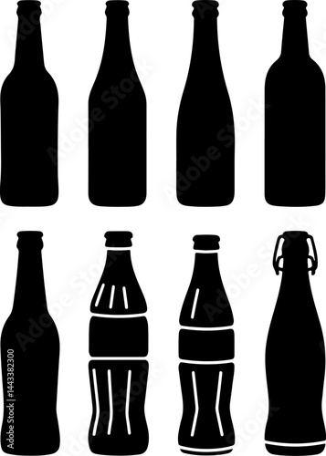 collections of beer bottles silhouettes vector illustration
