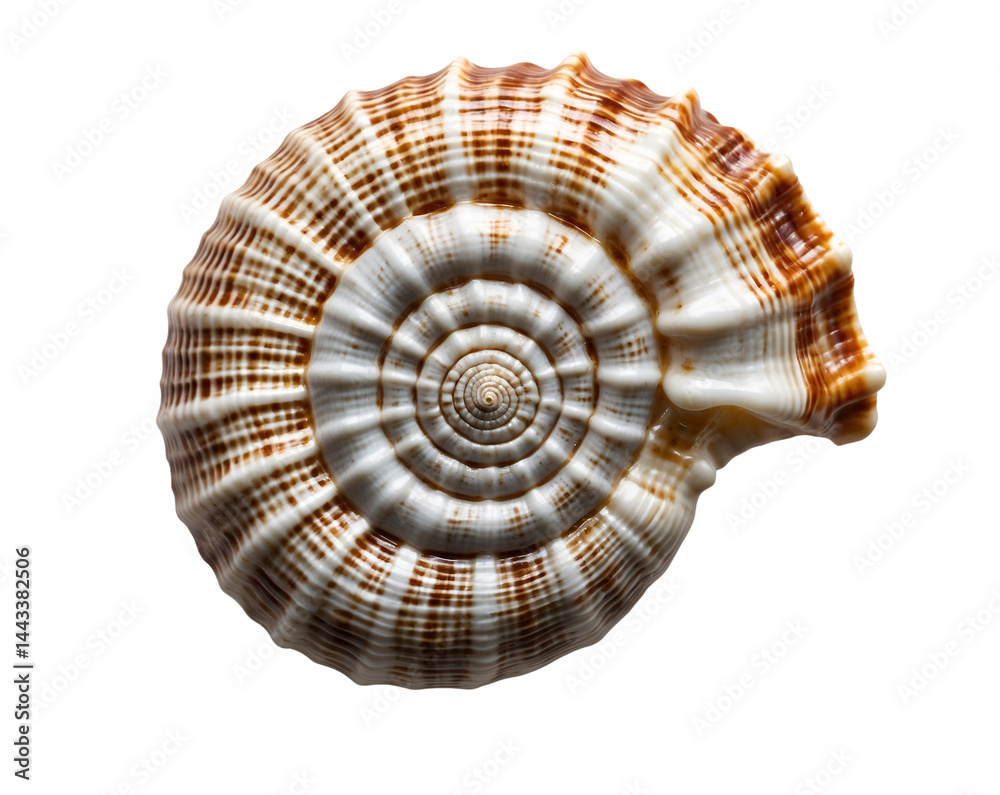 Detailed close-up of a Wentletrap shell showcasing its unique spiral structure and delicate ribs on a neutral background, suitable for educational or artistic purposes Detailed close-up of a Wentletrap shell showcasing its unique spiral structure and delicate ribs on a neutral background, suitable for educational or artistic purposes