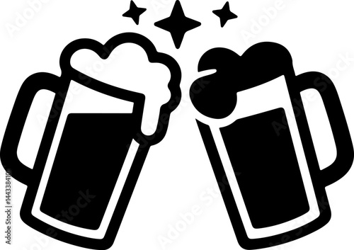 Two beer mugs clinking in celebration, a simple icon for parties and gatherings.