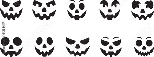 Halloween Pumpkin Face Silhouettes Scary, silhouette, vector illustration