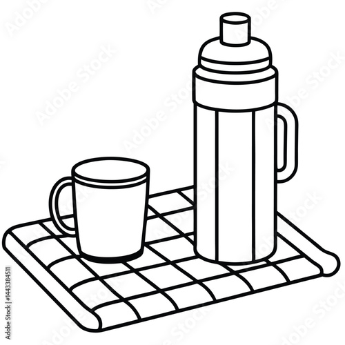Water Bottle and Flask Canteen, thermos, collapsible water container Vector silhouette