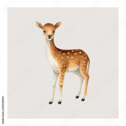 A sweet watercolor vector baby deer with big eyes and soft fur. Perfect for nursery art, woodland themes, greeting cards, and children’s illustrations.