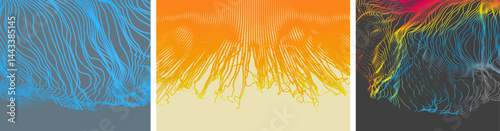 Array with dynamic emitted particles. Science or technology background. Network illustration. 3D grid surface. Design for banner, flyer, poster, cover or brochure.