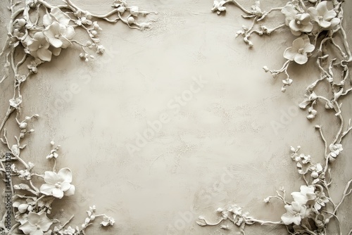 Elegant, textured floral border on a light gray background.