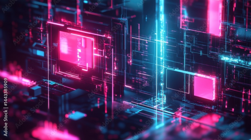 Abstract technology background with glowing neon lights. Futuristic concept for digital technology, data processing, and artificial intelligence. Abstract technology background with glowing neon lights. Futuristic concept for digital technology, data processing, and artificial intelligence.