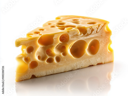 An isolated slice of Swiss cheese with characteristic holes