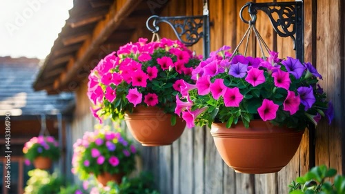 Wallpaper Mural Vibrant flower pots dangling from a wall. Torontodigital.ca