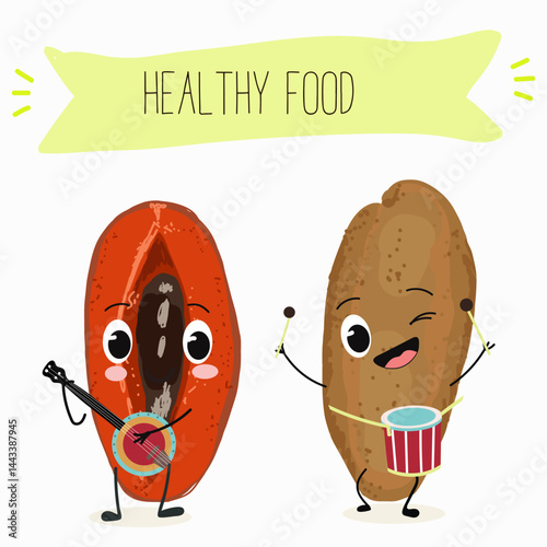 Mamey, mammea, mammee fruit. Natural vitamin antioxidant detox food collection. Vector hand drawn illistration.