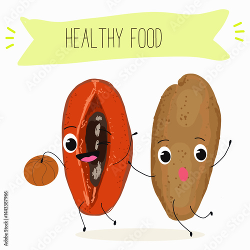 Mamey, mammea, mammee fruit. Natural vitamin antioxidant detox food collection. Vector hand drawn illistration.