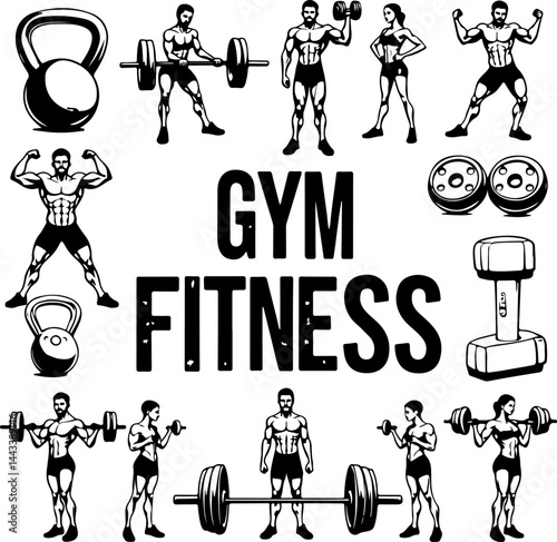 Bodybuilder with Barbell and Weights gym vector