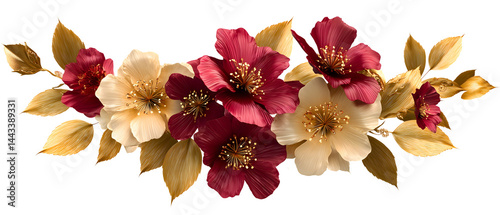 vibrant yet elegant abstract red and beige flowers; floral composition isolated on white background; cute opulent vibe botanical decor