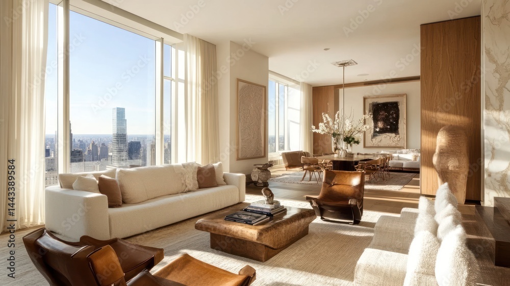 Fototapeta premium Luxury High-Rise Apartment with Panoramic City View