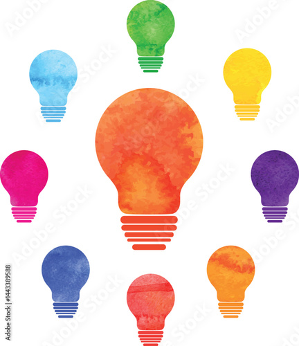 A bright electric lightbulb is a vector icon symbol for idea, energy, and innovation, often found in a design set