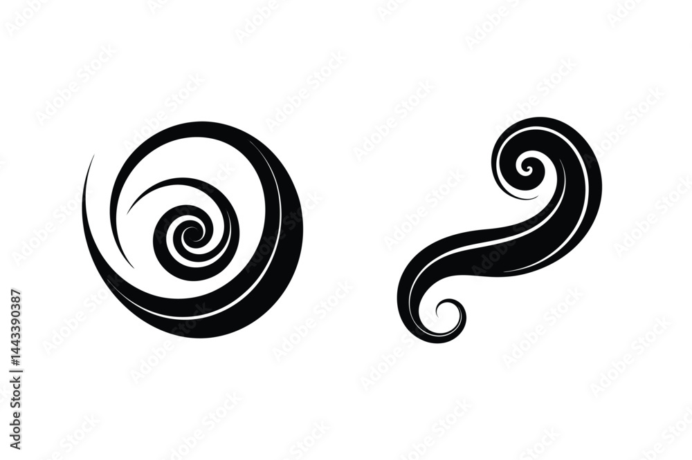 Swirling Black Ornate Shapes Artistic Vector Design Elements On White Background Swirling Black Ornate Shapes Artistic Vector Design Elements On White Background