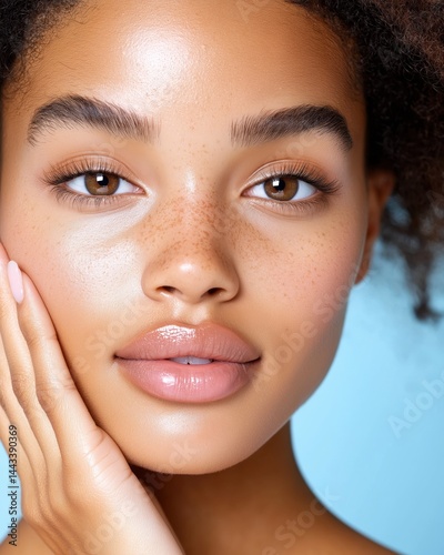 Obraz na płótnie Close-up portrait showcasing the visible effects of a firming skincare treatment on youthful skin w salonie