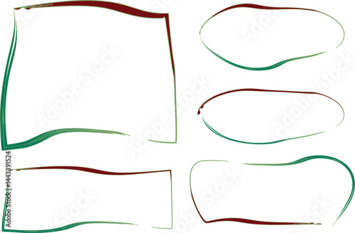 dark red green colorful thin irregular curved abstract frames set