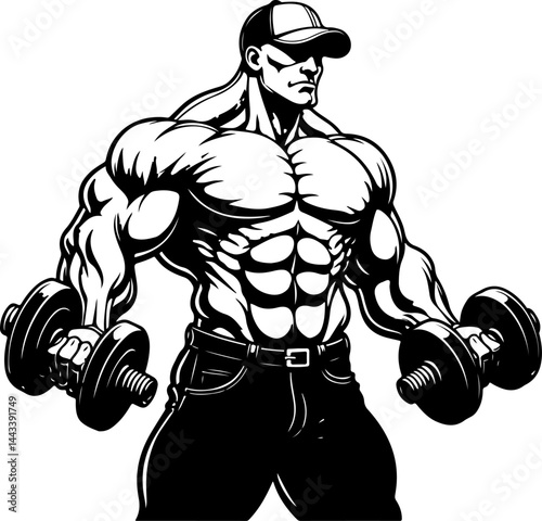 Bodybuilder with Barbell and Weights gym vector