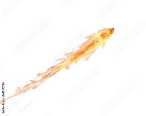 Obraz na płótnie Dramatic depiction of a fiery meteor with a vibrant flame tail streaking across an isolated plain, showcasing dynamic energy and cosmic phenomena in a vivid and captivating manner w salonie