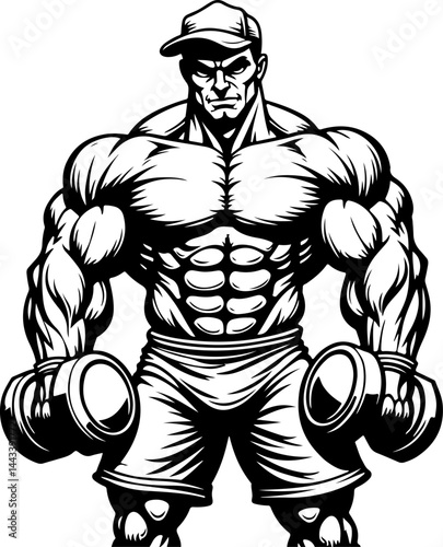 Bodybuilder with Barbell and Weights gym vector
