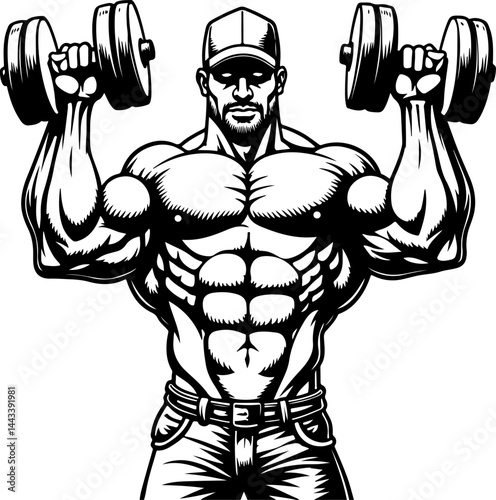 Bodybuilder with Barbell and Weights gym vector