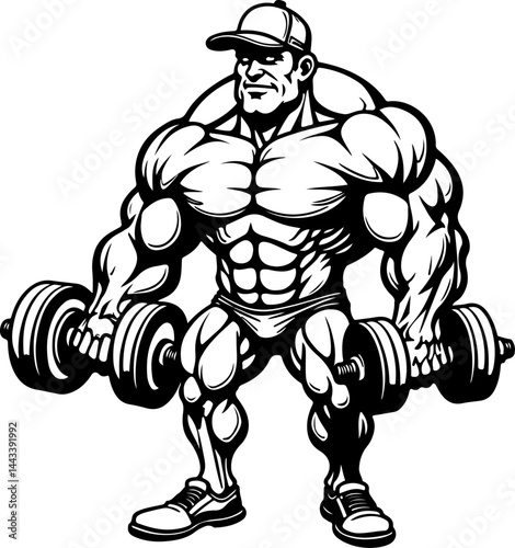 Bodybuilder with Barbell and Weights gym vector