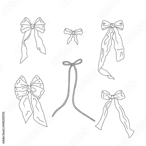 Wallpaper Mural Cute hand drawn fancy linear black and white bow knots bundle isolated on white background. Pretty vintage monochrome line art coquettes set. Doodle decoration clipart. Vector illustration Torontodigital.ca