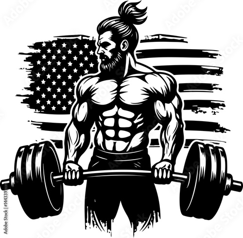 Bodybuilder with Barbell and Weights gym vector