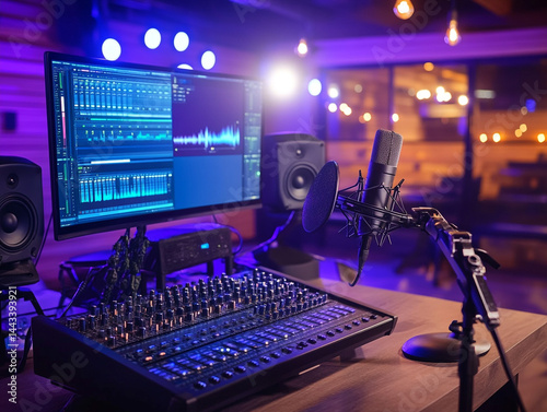 Music Studio Setup  Mixing Console  Microphone  Audio Editing Software