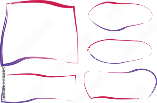 purple pink red colorful thin irregular curved abstract frames set