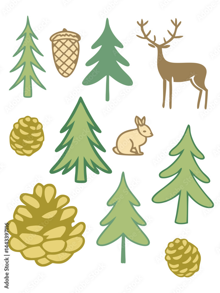 Naklejka premium Green Forest Nature, Forest Tree Set