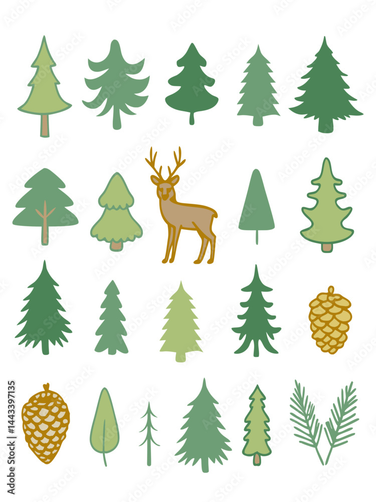 Naklejka premium Green Forest Nature, Forest Tree Set
