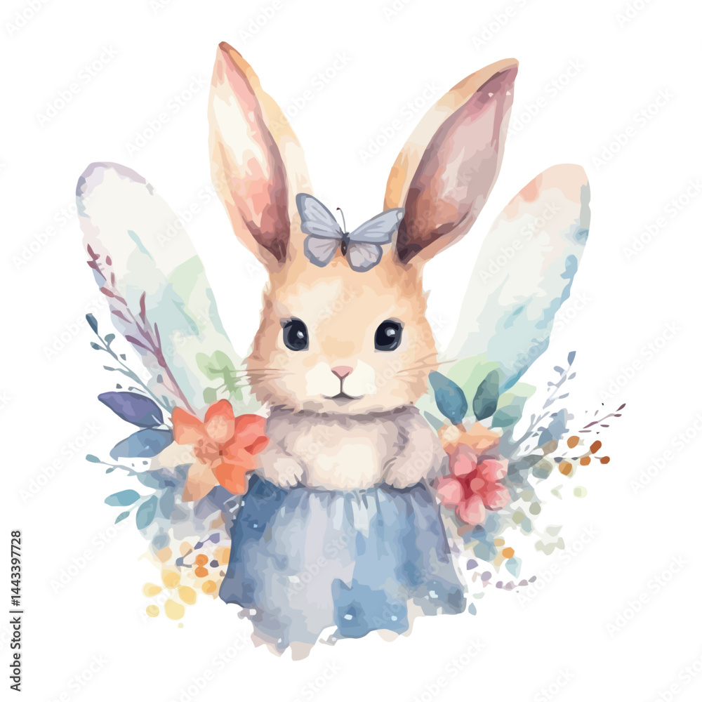 Easter bunny with Easter eggs and a bouquet of flowers Easter bunny with Easter eggs and a bouquet of flowers