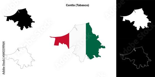 Centla municipality (Tabasco) outline map set