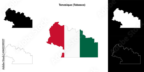 Tenosique municipality (Tabasco) outline map set