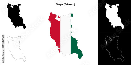 Teapa municipality (Tabasco) outline map set