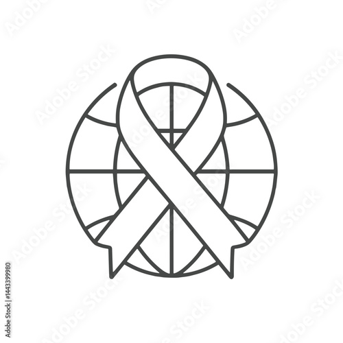 Outline illustration of a ribbon over a globe on a white background