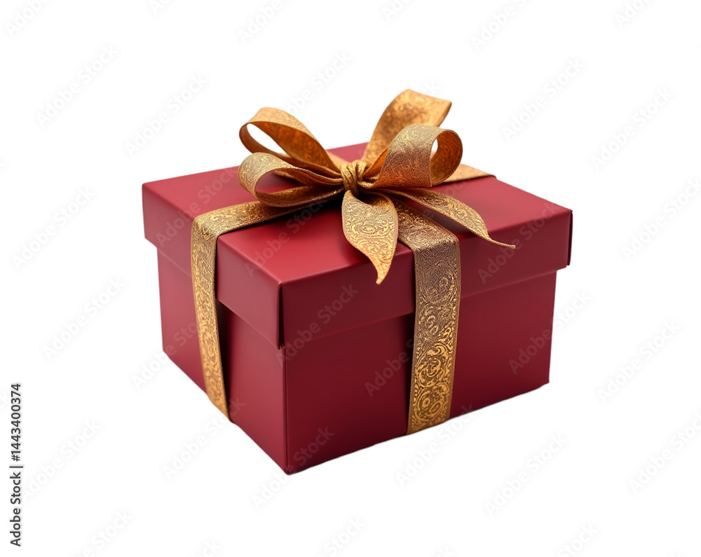 Elegant crimson red gift box adorned with a shimmering gold ribbon, perfect for special occasions and festive celebrations, conveying warmth and sophistication Elegant crimson red gift box adorned with a shimmering gold ribbon, perfect for special occasions and festive celebrations, conveying warmth and sophistication