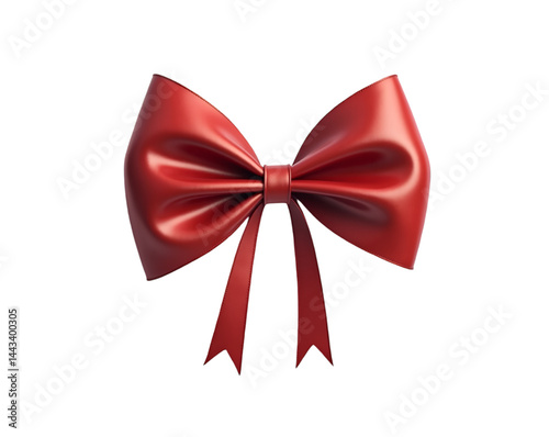 Elegant crimson ribbon bow with elongated tails in a vintage style on a plain isolated surface evokes feelings of luxury, celebration, and timeless beauty photo