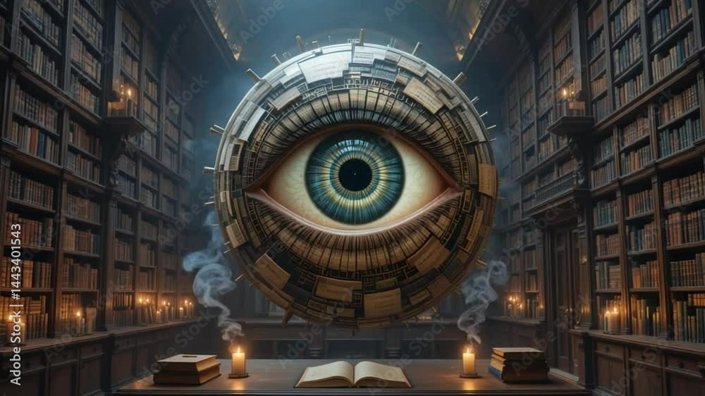Ancient Library Eye - Giant Mystical Sphere & Ethereal Smoke in Grand Wooden Hall - 4K Fantasy Background for Films & Games Ancient Library Eye - Giant Mystical Sphere & Ethereal Smoke in Grand Wooden Hall - 4K Fantasy Background for Films & Games