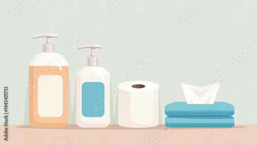 bathroom hygiene products include liquid soap towels toilet paper tissues bath shower health care