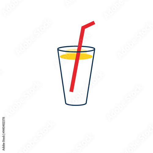 Glass of juice with straw vector illustration graphic design element drink beverage refreshment yellow red minimal 