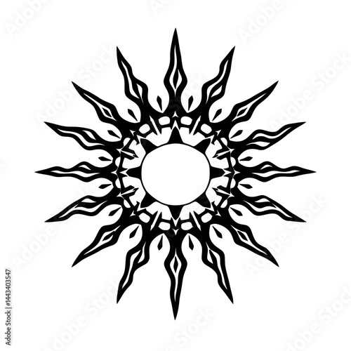 Sunburst design black and white tribal tattoo vector illustration graphic art decorative element drawing 