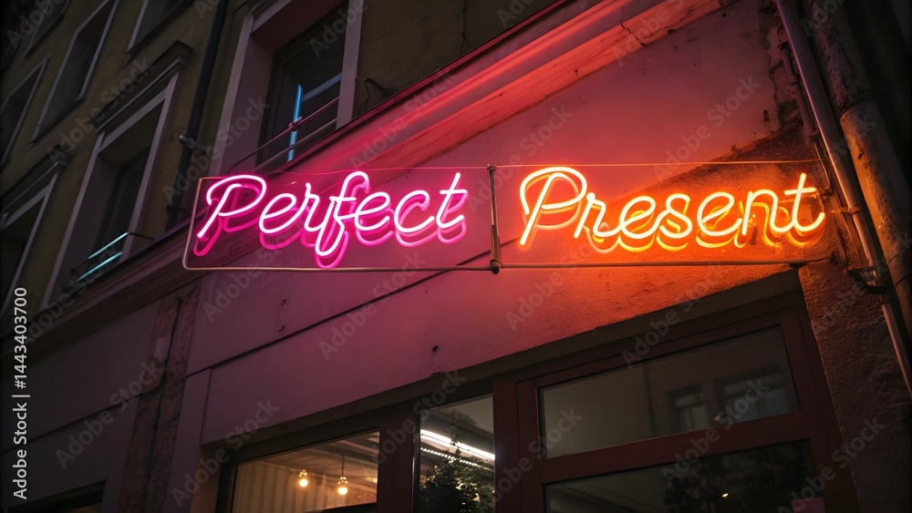Naklejka premium Neon Sign, Perfect Present Shopfront