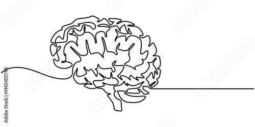 brain continuous one line drawing, Continuous one line drawing of human brain. Hand drawn minimalism style. brain line art vector illustration.                                 