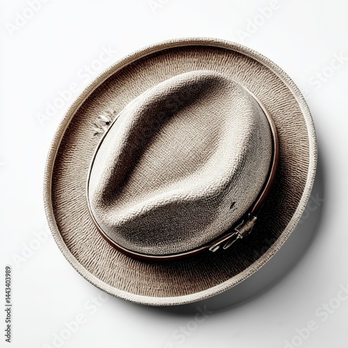 Obraz na płótnie Elegant Straw Fedora Hat on a Clean White Background, Displaying Texture and Style w salonie