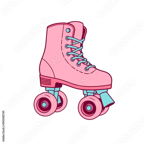 Pink roller skate illustration retro style vintage quad skates skating rink equipment accessories design