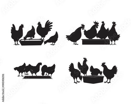 Silhouettes of farm chickens collection